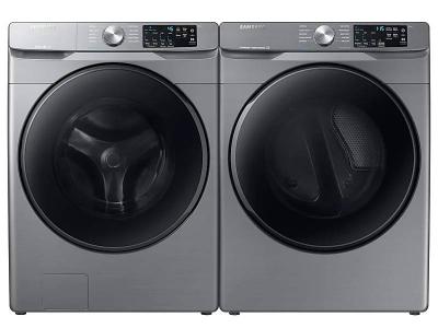 27" Samsung Smart Front Load Washer With Large Capacity And Electric Dryer With Steam Sanitize Of 6100P Pair - WF45R6100AP-DVE45T6100P