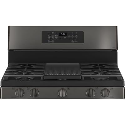 30" GE Profile 5.6 Cu. Ft. True Convection 5-Burner Freestanding Gas Air Fry Range In Black - PCGB935BPTS