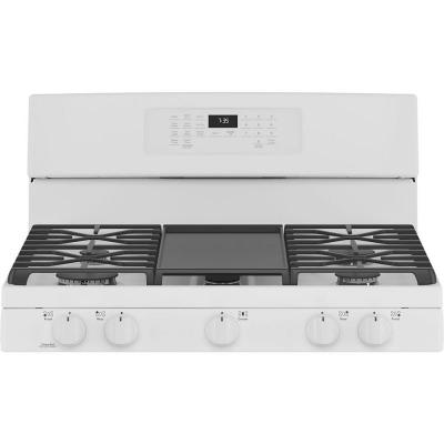 30" GE 5.0 Cu. Ft. Freestanding Gas Convection Range With No Preheat Air Fry In White - JCGB735DPWW