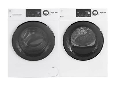 24" GE 2.8 Cu. Ft. Capacity Stainless Steel Drum Front Load Washer and 4.1 Cu. Ft. Front Load Electric Dryer - GFW148SSMWW-GFT14JSIMWW
