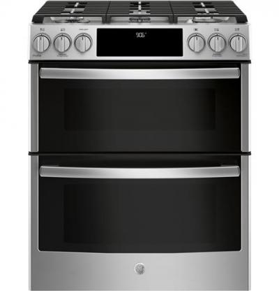 30" GE Profile 6.7 Cu. Ft. Slide-in Front Control Double Oven Gas Range In Stainless Steel - PCGS960SELSS