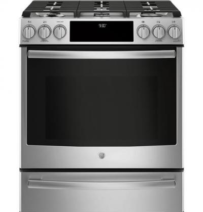 30" GE Profile 5.6 Cu. Ft. Slide-In Front Control Dual Fuel Convection Range - PC2S930SELSS