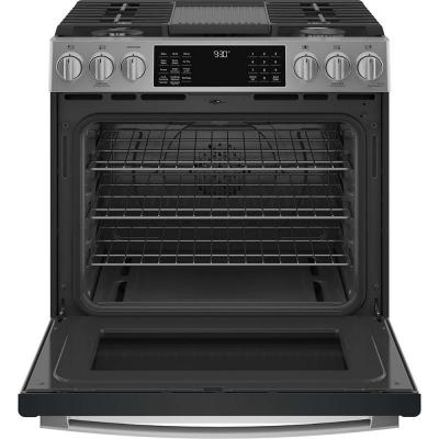 30" GE Profile 5.6 Cu. Ft. Slide-In Convection Gas Range With WiFi Connect In Stainless Steel - PCGS930YPFS