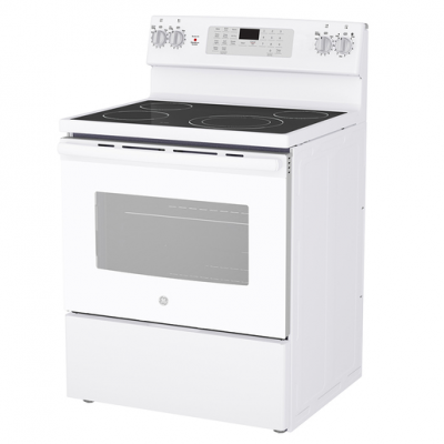 30" GE 5.0 Cu. Ft. Electric Freestanding Smooth Top Convection Range in White - JCB830DVWW