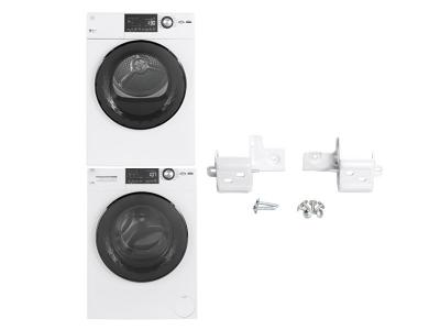 GE Stack Bracket Kit and Front Load Washer and Electric Dryer - GFA24KITL-GFW148SSMWW-GFD14JSINWW