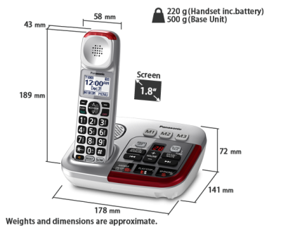 Panasonic Amplified Cordless Telephone with Digital Answering Machine in Silver - KXTGM490S