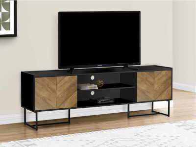 Monarch 72 Inch TV Stand in Black Metal with 2 Wood Look Doors - I 2752