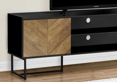 Monarch 72 Inch TV Stand in Black Metal with 2 Wood Look Doors - I 2752