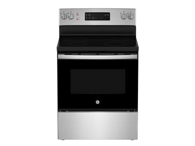 30"  GE 5.0 Cu. Ft. Freestanding Electric Self Cleaning Range with Hi - Lo Broil Dual Bake Element and Storage Drawer - JCB630SVSS