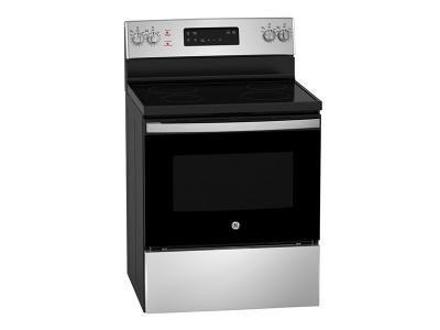 30"  GE 5.0 Cu. Ft. Freestanding Electric Self Cleaning Range with Hi - Lo Broil Dual Bake Element and Storage Drawer - JCB630SVSS