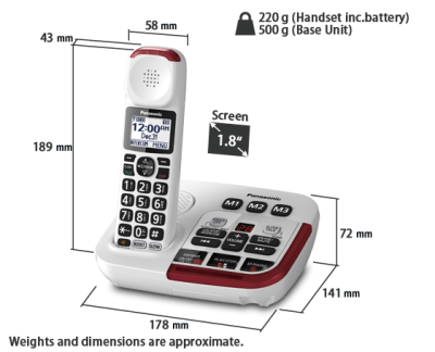 Panasonic Amplified Cordless Telephone with Digital Answering Machine - KXTGM470W