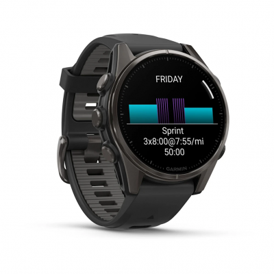 Garmin Fenix 8 Amoled 43 mm Sapphire Carbon Gray DLC Titanium Watch with Black/Pebble Gray Silicone Band - 010-02903-20
