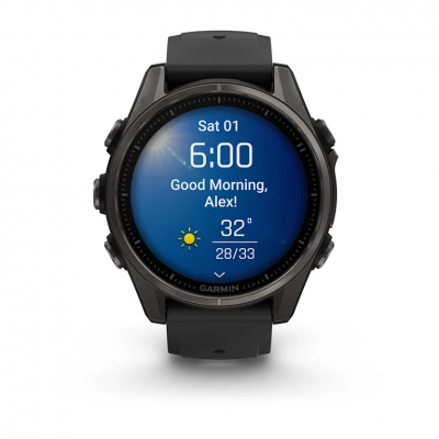 Garmin Fenix 8 Amoled 43 mm Sapphire Carbon Gray DLC Titanium Watch with Black/Pebble Gray Silicone Band - 010-02903-20