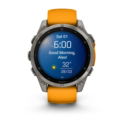 Garmin Fenix 8 Amoled 47 mm Sapphire Titanium Smartwatch with Spark Orange/Graphite Silicone Band - 010-02904-10