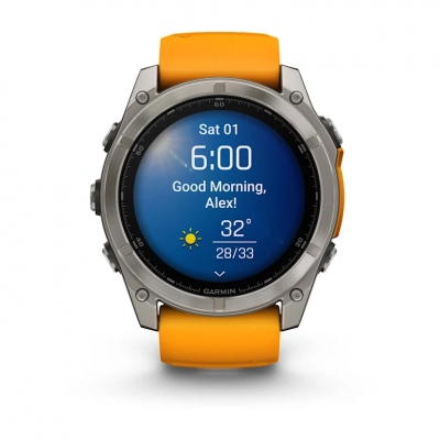 Garmin Fenix 8 Amoled 51 mm Sapphire Titanium Smartwatch with Spark Orange/Graphite Silicone Band - 010-02905-10