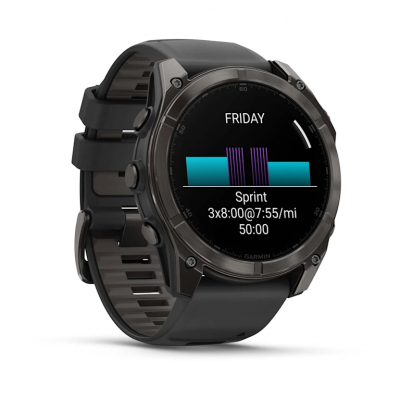 Garmin Fenix 8 Amoled 51 mm Sapphire Carbon Gray DLC Titanium Smartwatch with Black/Pebble Gray Silicone Band - 010-02905-20