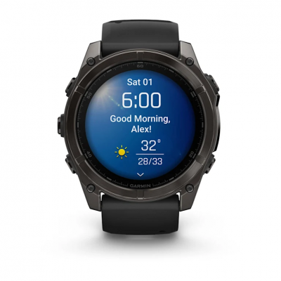Garmin Fenix 8 Amoled 51 mm Sapphire Carbon Gray DLC Titanium Smartwatch with Black/Pebble Gray Silicone Band - 010-02905-20
