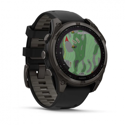Garmin Fenix 8 Solar 47 mm Sapphire Carbon Gray DLC Titanium Smartwatch with Black/Pebble Gray Silicone Band - 010-02906-10