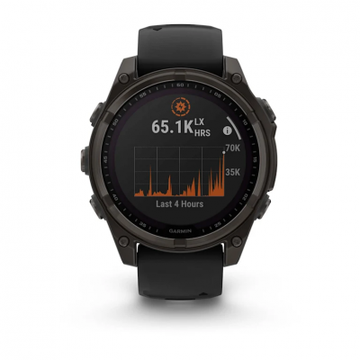 Garmin Fenix 8 Solar 47 mm Sapphire Carbon Gray DLC Titanium Smartwatch with Black/Pebble Gray Silicone Band - 010-02906-10