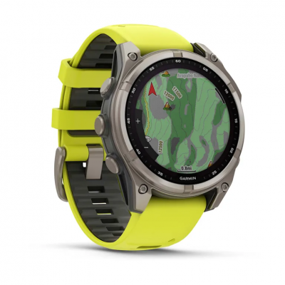 Garmin Fenix 8 Solar 47 mm Sapphire Titanium Smartwatch with Amp Yellow/Graphite Silicone Band - 010-02906-20