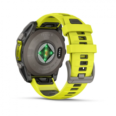 Garmin Fenix 8 Solar 47 mm Sapphire Titanium Smartwatch with Amp Yellow/Graphite Silicone Band - 010-02906-20