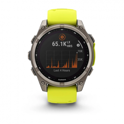 Garmin Fenix 8 Solar 47 mm Sapphire Titanium Smartwatch with Amp Yellow/Graphite Silicone Band - 010-02906-20