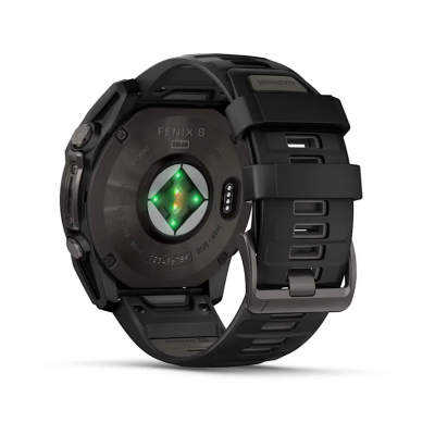 Garmin Fenix 8 Solar 51 mm Sapphire Carbon Gray DLC Titanium Smartwatch with Black/Pebble Gray Silicone Band - 010-02907-10