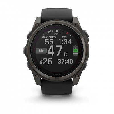 Garmin Fenix 8 Solar 51 mm Sapphire Carbon Gray DLC Titanium Smartwatch with Black/Pebble Gray Silicone Band - 010-02907-10
