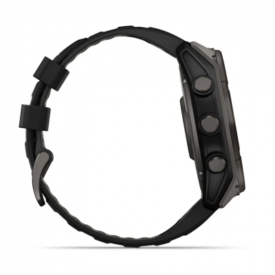 Garmin Fenix 8 Solar 51 mm Sapphire Carbon Gray DLC Titanium Smartwatch with Black/Pebble Gray Silicone Band - 010-02907-10