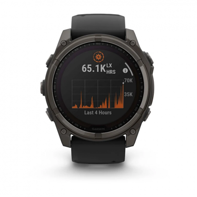 Garmin Fenix 8 Solar 51 mm Sapphire Carbon Gray DLC Titanium Smartwatch with Black/Pebble Gray Silicone Band - 010-02907-10