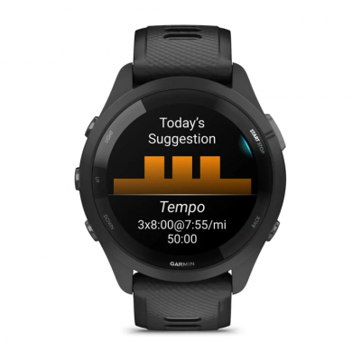 Garmin Forerunner 265 46mm Black Bezel and Case with Black/Powder Gray Silicone Band - 010-02810-00