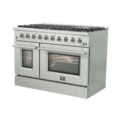 48" Forno Galiano Gas Range 8 Burners Griddle 6.58 cu.ft. Double Ovens - FFSGS6244-48BLK