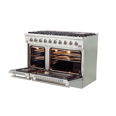 48" Forno Galiano Gas Range 8 Burners Griddle 6.58 cu.ft. Double Ovens - FFSGS6244-48BLK