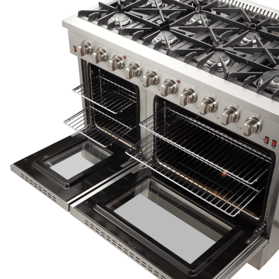 48" Forno Galiano Gas Range 8 Burners Griddle 6.58 cu.ft. Double Ovens - FFSGS6244-48BLK