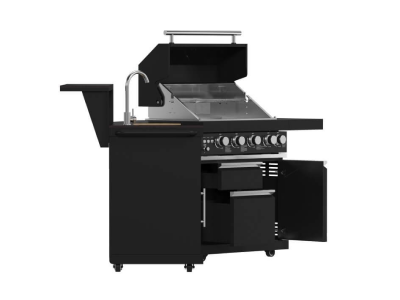 Forno All'Aperto 62600 BTU BBQ and Sink Module with Black Sintered Stone Countertops and Bar & Beverage Center - FODKT2582BLK