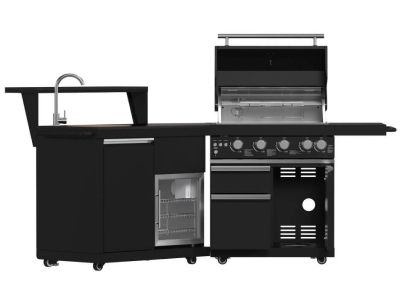 Forno All'Aperto 62600 BTU BBQ and Sink Module with Black Sintered Stone Countertops and Bar & Beverage Center - FODKT2582BLK