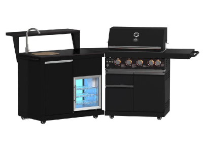 Forno All'Aperto 62600 BTU BBQ and Sink Module with Black Sintered Stone Countertops and Bar & Beverage Center - FODKT2582BLK