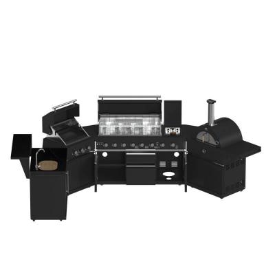 Forno All'Aperto 99600 BTU BBQ with Sink Module Black Sintered Stone Countertops Plancha Gas Pizza Oven Bar & Beverage Center - FODKT2568BLK