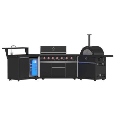 Forno All’Aperto 87600 BTU BBQ and Sink Module with Black Sintered Stone Countertops Gaz Pizza Oven Bar & Beverage Center - FODKT2551BLK