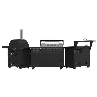 Forno All’Aperto 87600 BTU BBQ and Sink Module with Black Sintered Stone Countertops Gaz Pizza Oven Bar & Beverage Center - FODKT2551BLK