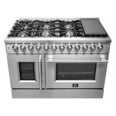 48" Forno Galiano French Door Dual Fuel Range with 6.58 Cu.Ft. Double Ovens in Stainless Steel - FFSGS6356-48