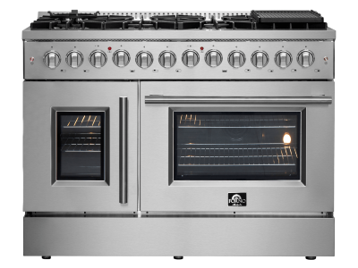 48" Forno Galiano French Door Dual Fuel Range with 6.58 Cu.Ft. Double Ovens in Stainless Steel - FFSGS6356-48