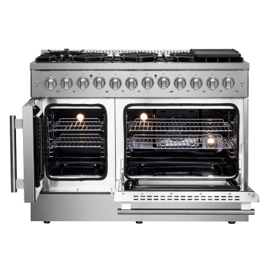 48" Forno Galiano French Door Dual Fuel Range with 6.58 Cu.Ft. Double Ovens in Stainless Steel - FFSGS6356-48