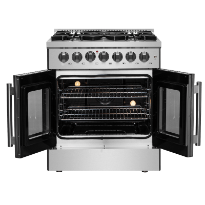 30" Forno Galiano French Door Dual Fuel Range All Stainless Steel with 5 Sealed Burners - FFSGS6356-30