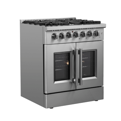 30" Forno Galiano French Door Dual Fuel Range All Stainless Steel with 5 Sealed Burners - FFSGS6356-30