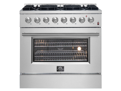 36" Forno Marco Dual Fuel Range with 6 Sealed Burners and 5.36 Cu. Ft. True Convection Oven in Stainless Steel - FFSGS6197-36