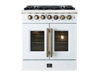 30" Forno Galiano Freestanding French Door Dual Fuel Range in White - FFSGS6356-30WHT