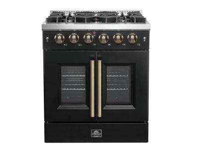 30" Forno Galiano French Door Gas Range in Black - FFSGS6444-30BLK