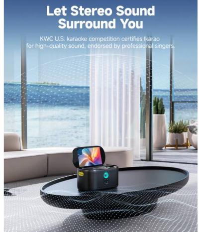 Ikarao Shell S1 Portable Karaoke Machine with 2 Wireless Mics