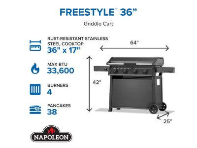 36" Napoleon Freestyle 4 Burner Griddle with Rust-Resistant Stainless Steel Cooktop in Matte Black - F36FTPMK